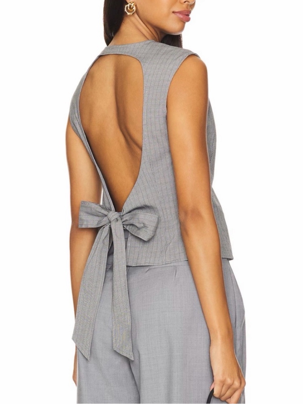 Lioness Countryside Gray Tailored Backless Tank Top in Onyx Gingham Size XS